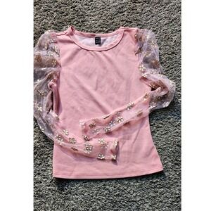 SHEIN Pink Floral Mesh Sleeve Top Size Small